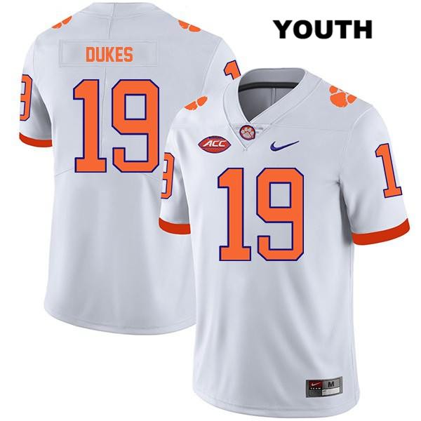 Youth Clemson Tigers #19 Michel Dukes Stitched White Legend Authentic Nike NCAA College Football Jersey FRK3246RT